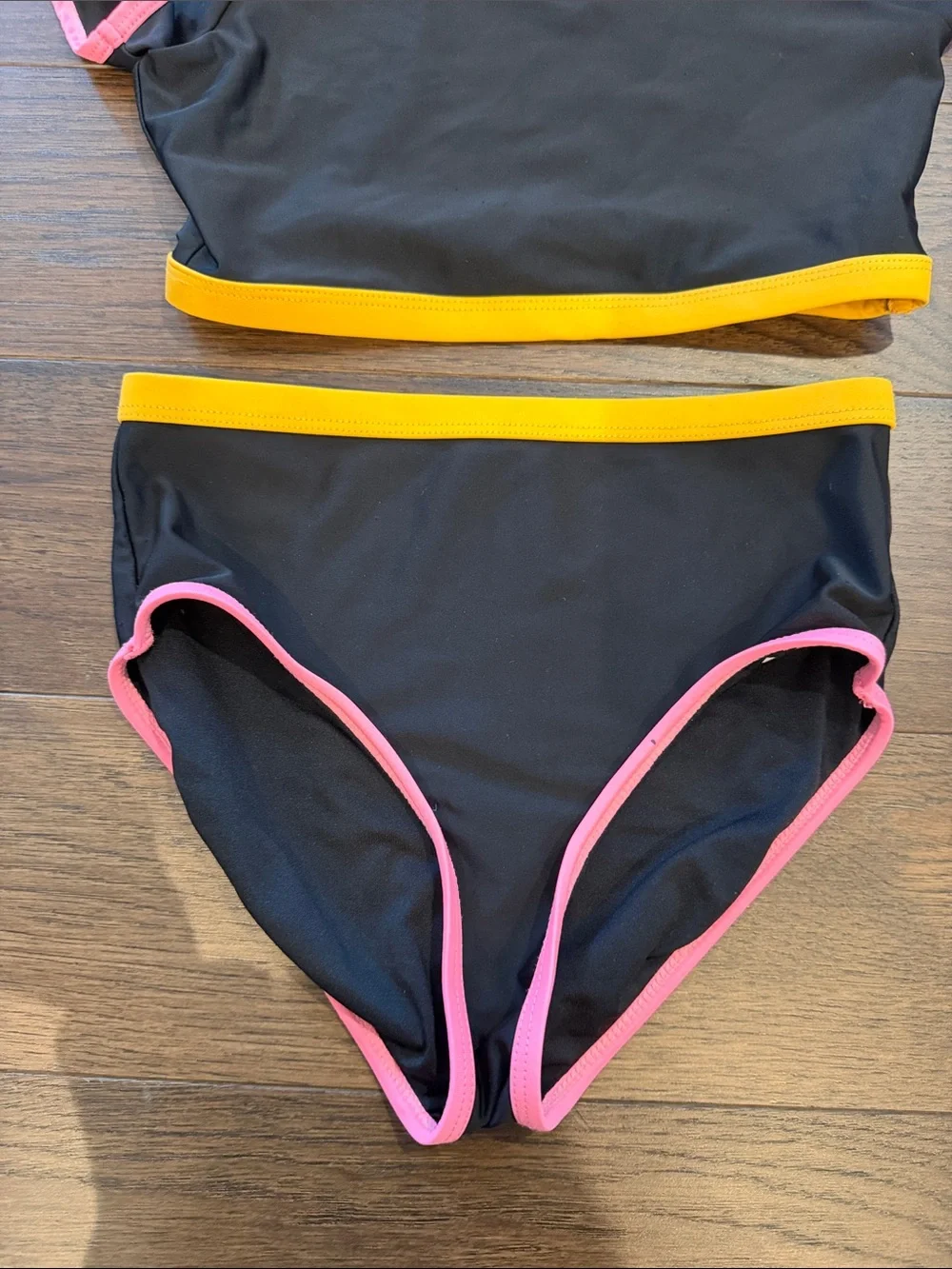 Old Navy Black Two-Piece Swimsuit with Pink & Yellow Trim Size M/8 - C11-659